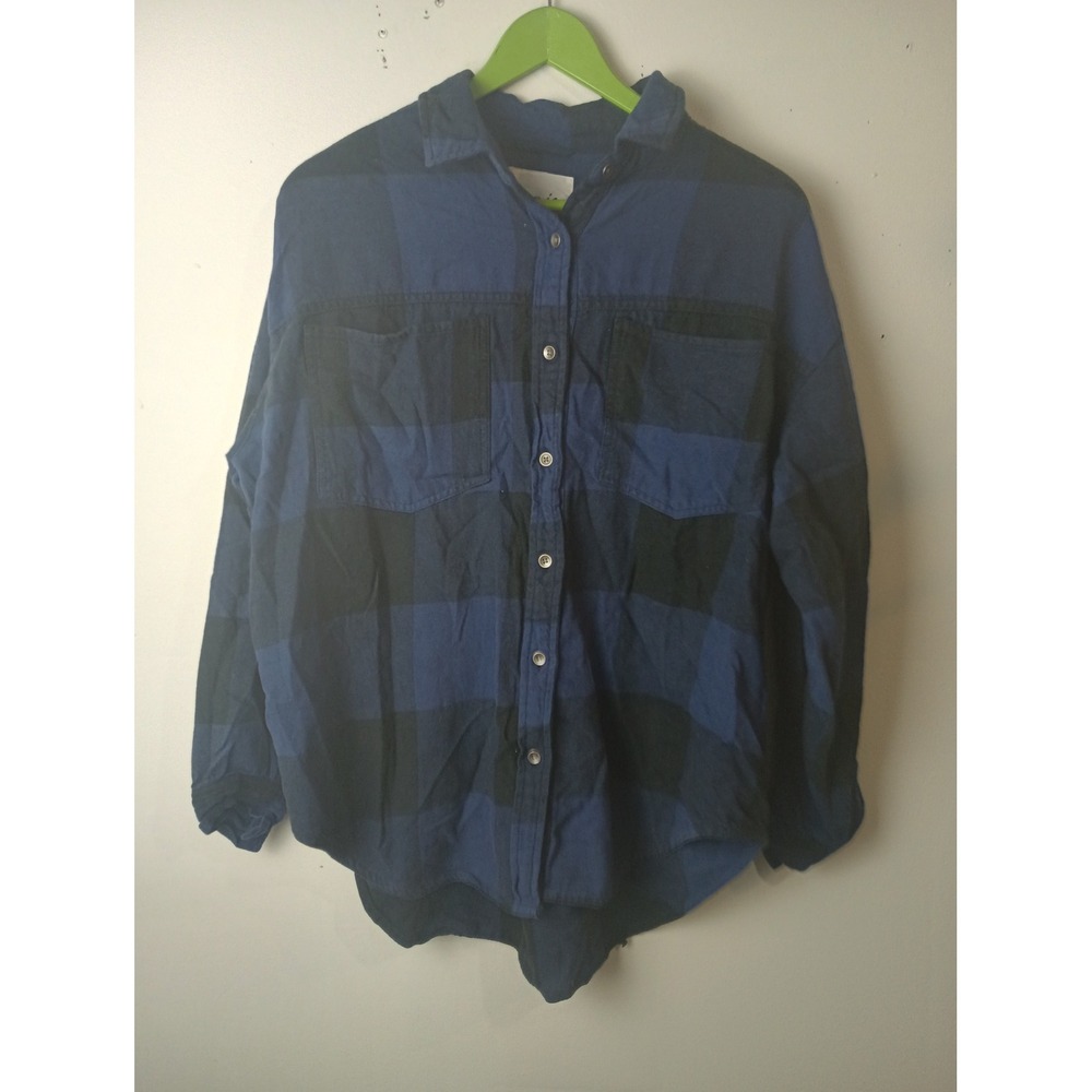 Aerie Navy Blue Black Buffalo Plaid Flannel Button Down Shirt Womens Small